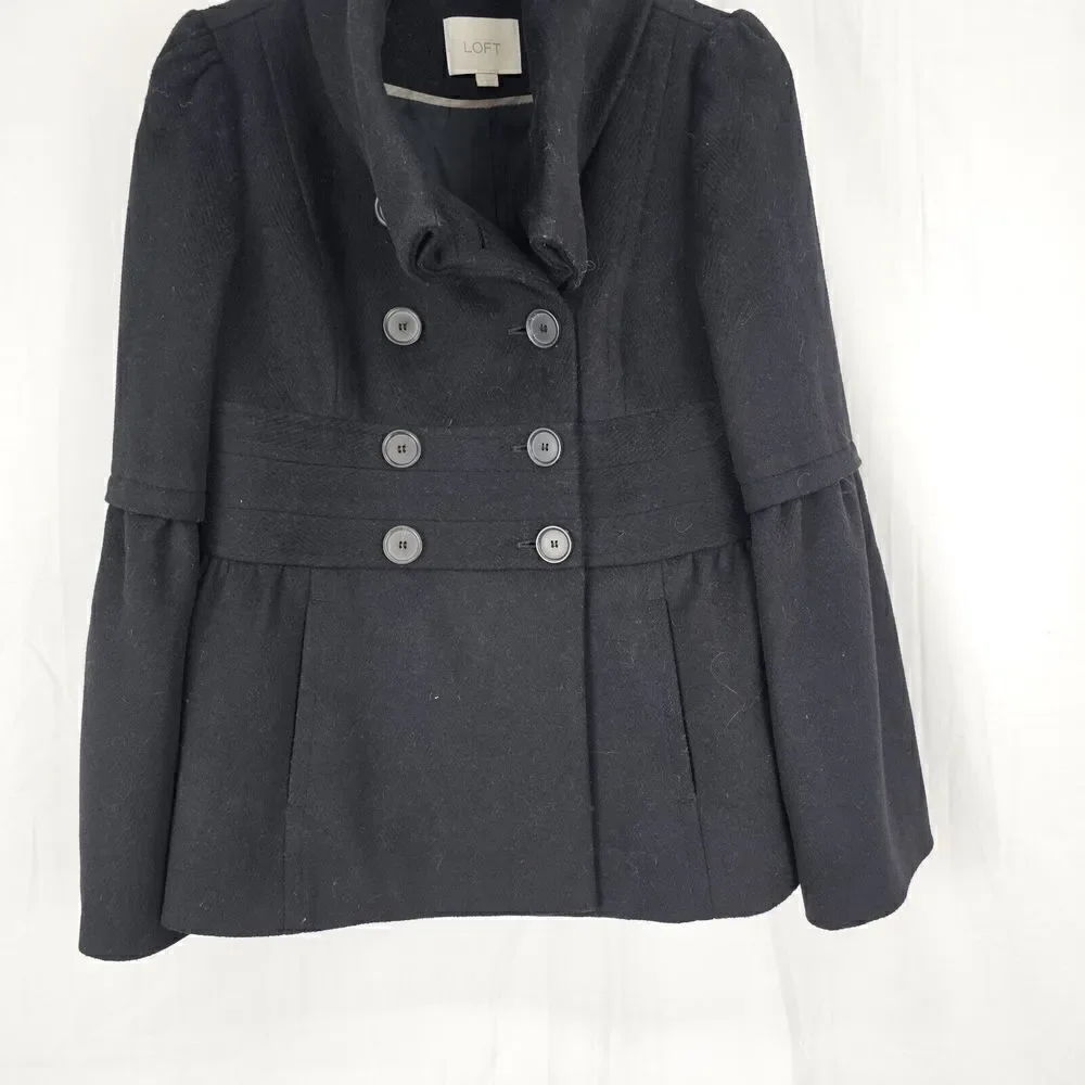 Loft Double Breasted Wool Coat Black Women's Size 4